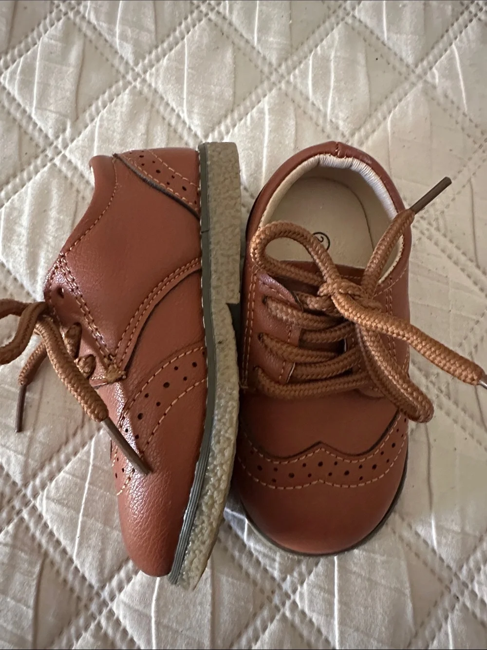 Toddler Tan Brogue Lace-Up Dress Shoes